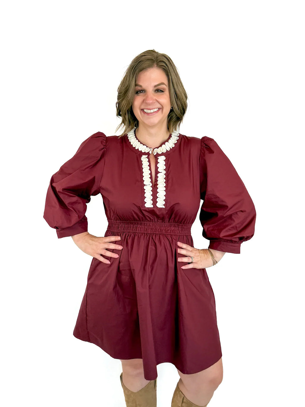 Burgundy Smocked Waist Dress