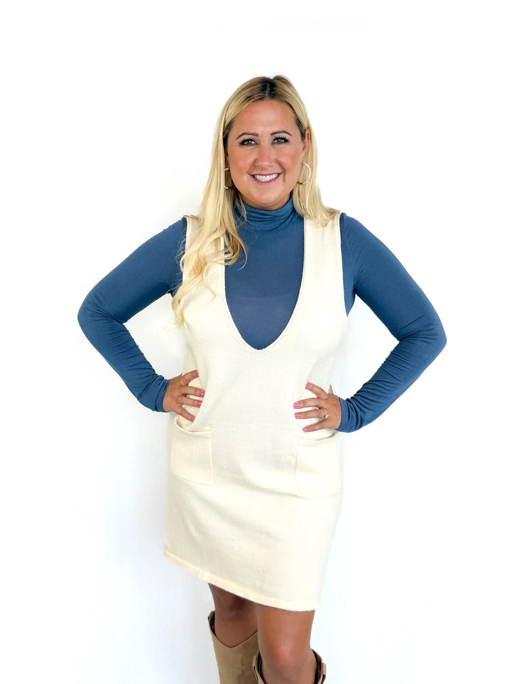women cream sweater dress Cream Catalina Roll Neck Sweater Dress main image 1