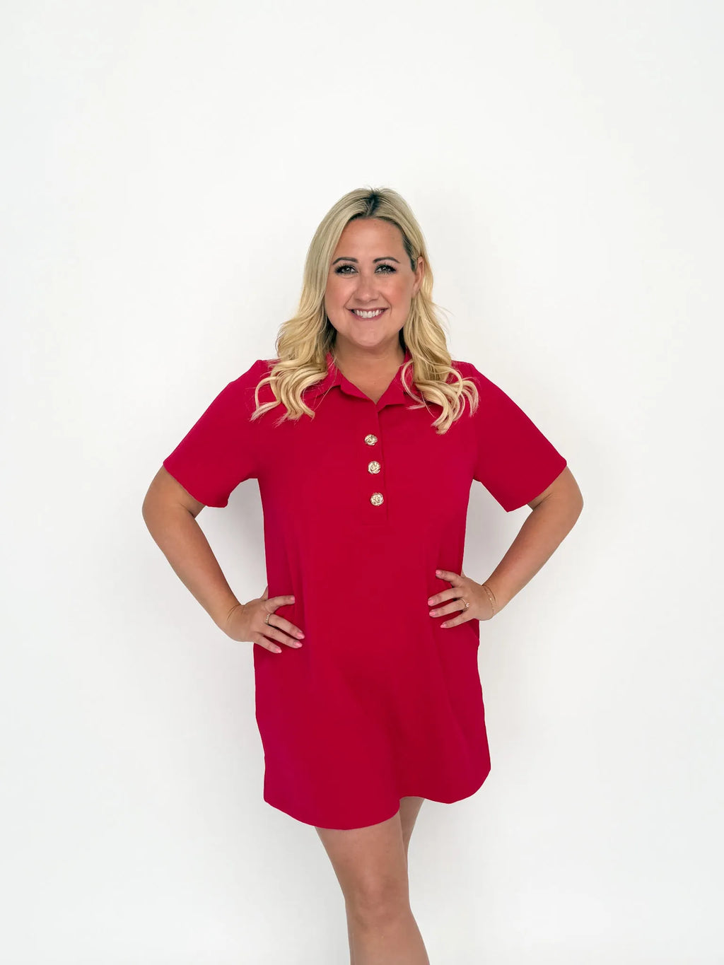 Red Gold Button Dress