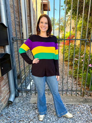 Mardi Gras Black Stripe Top