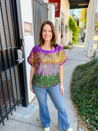 Mardi Gras Sequin Color Block Top