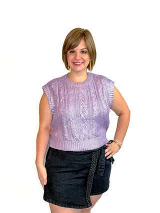 Lilac Metallic Cropped Cable Knit Sweater Top