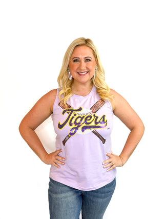 LSU Tigers Sequin Criss-Cross Baseball Bats Tank