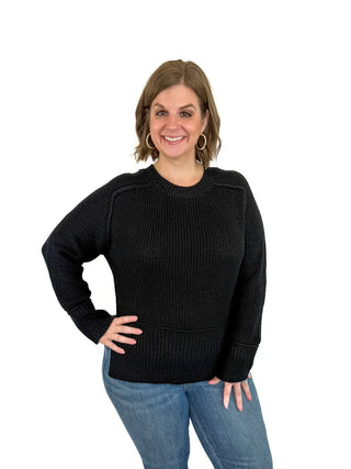 Black Ribbed Side Slit Sweater - SLS Wares