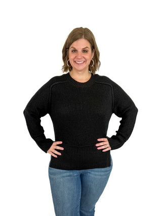 Black Ribbed Side Slit Sweater - SLS Wares