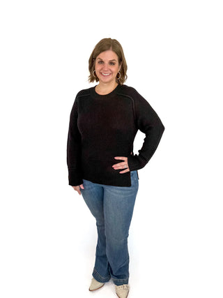 Black Ribbed Side Slit Sweater - SLS Wares