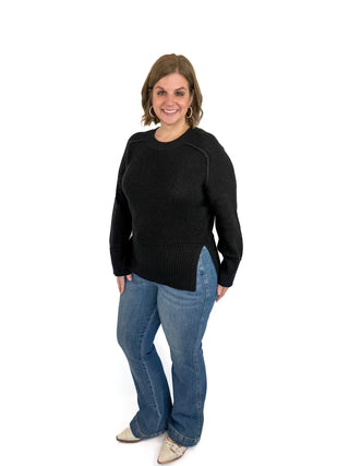 Black Ribbed Side Slit Sweater - SLS Wares
