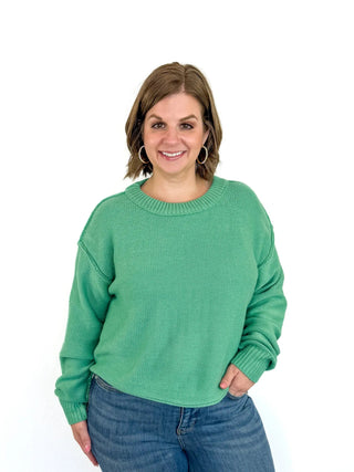 Emerald Green Cropped Relaxed Fit Sweater - SLS Wares
