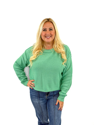 Emerald Green Cropped Relaxed Fit Sweater - SLS Wares
