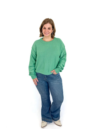 Emerald Green Cropped Relaxed Fit Sweater - SLS Wares