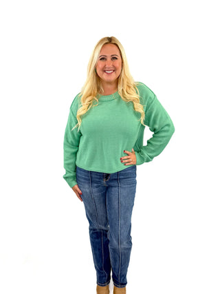 Emerald Green Cropped Relaxed Fit Sweater - SLS Wares
