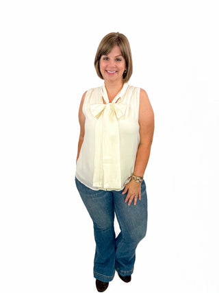Cream Sleeveless Bow Tie Top