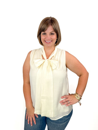 Cream Sleeveless Bow Tie Top