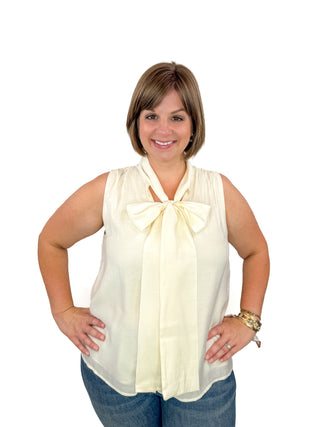 Cream Sleeveless Bow Tie Top