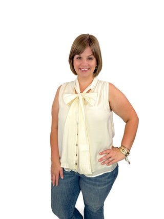 Cream Sleeveless Bow Tie Top