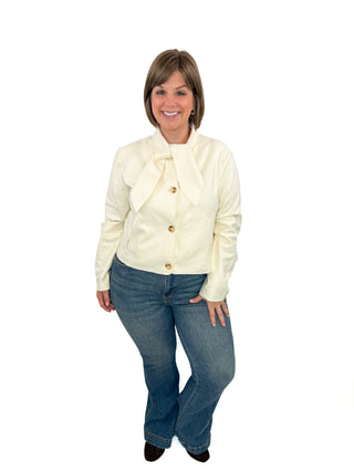 Cream Tie-Neck Cropped Jacket