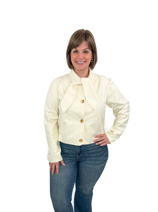 Cream Tie-Neck Cropped Jacket