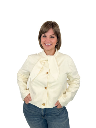 Cream Tie-Neck Cropped Jacket