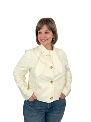 Cream Tie-Neck Cropped Jacket