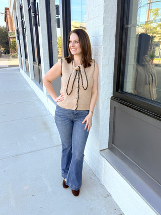 Taupe Front Knot Sleeveless Sweater Top
