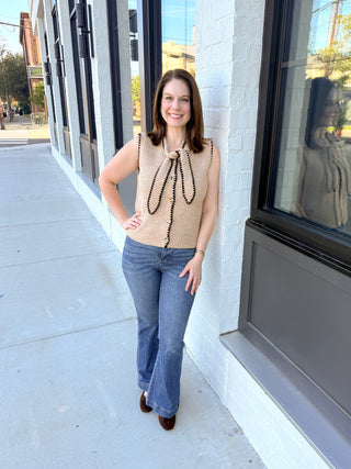 Taupe Front Knot Sleeveless Sweater Top