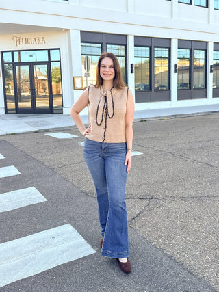 Taupe Front Knot Sleeveless Sweater Top
