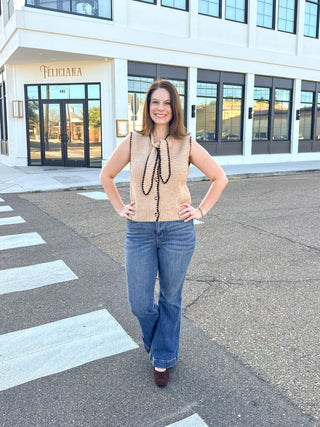 Taupe Front Knot Sleeveless Sweater Top
