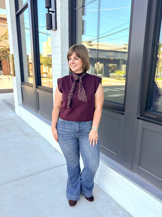 Merlot Cap Sleeve Neck Scarf Top
