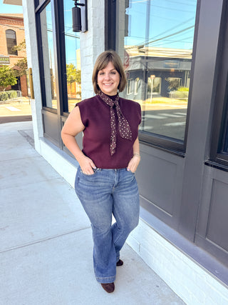 Merlot Cap Sleeve Neck Scarf Top