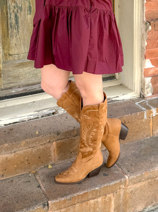 Cognac Suede Knee High Boots