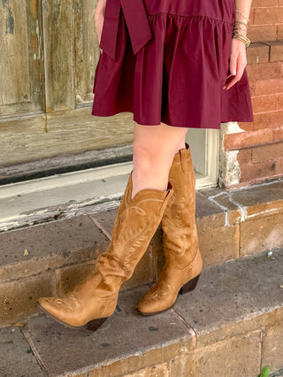 Cognac Suede Knee High Boots