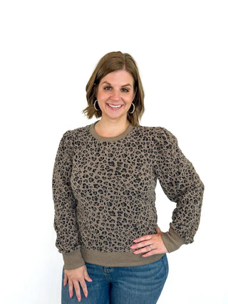 Leopard Long Puff Sleeve Sweater - SLS Wares