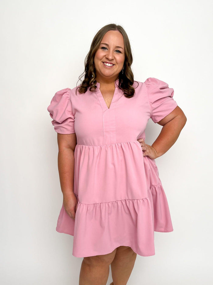 Baby Pink Ruched Sleeve Dress - SLS Wares