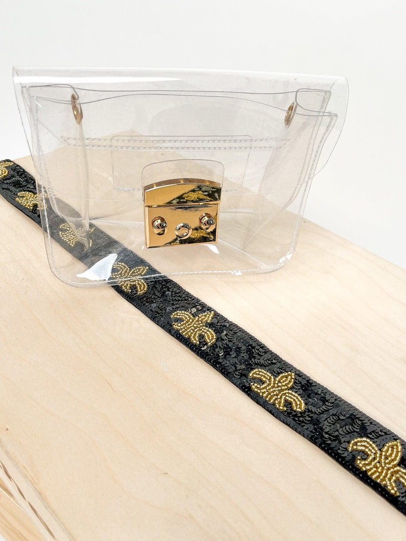 Black & Gold Fleur De Lis Sequin Strap - SLS Wares