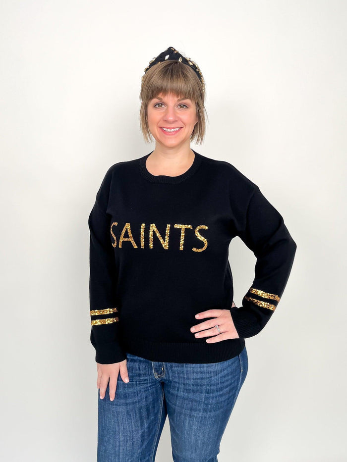 Black & Gold Saints Sequin Sweater - SLS Wares