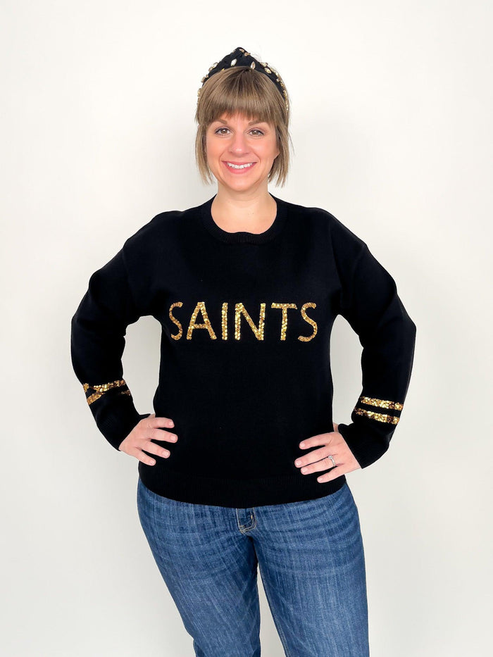 Black & Gold Saints Sequin Sweater - SLS Wares