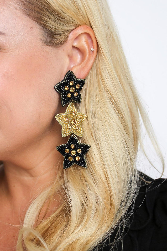 Black & Gold Triple Star Earrings - SLS Wares