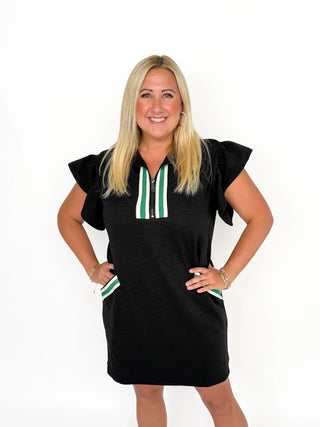 Black Flutter Sleeve Half Zip Dress Black Flutter Sleeve Half Zip Dress