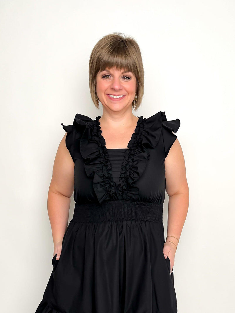 Black Flutter Sleeve Ruffle Dress - SLS Wares