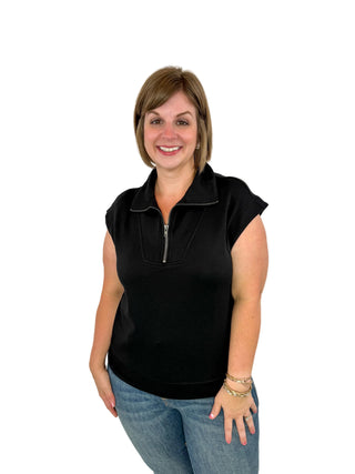 Black Half Zip Cap Sleeve Top - SLS Wares