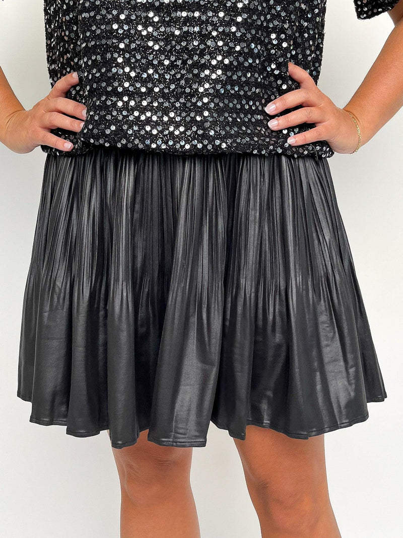 Black Pleated Faux Leather Skirt - SLS Wares