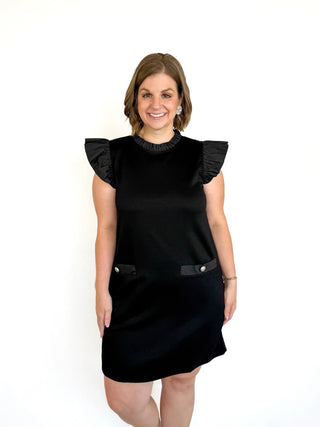 Black Ruffled Cap Sleeve Shift Dress - SLS Wares
