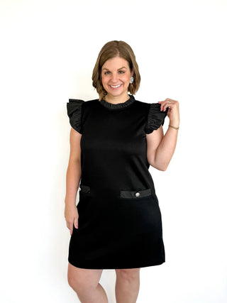 Black Ruffled Cap Sleeve Shift Dress - SLS Wares