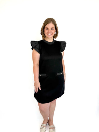 Black Ruffled Cap Sleeve Shift Dress - SLS Wares