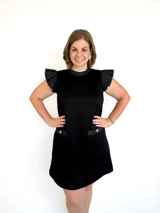 Black Ruffled Cap Sleeve Shift Dress - SLS Wares