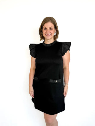 Black Ruffled Cap Sleeve Shift Dress - SLS Wares