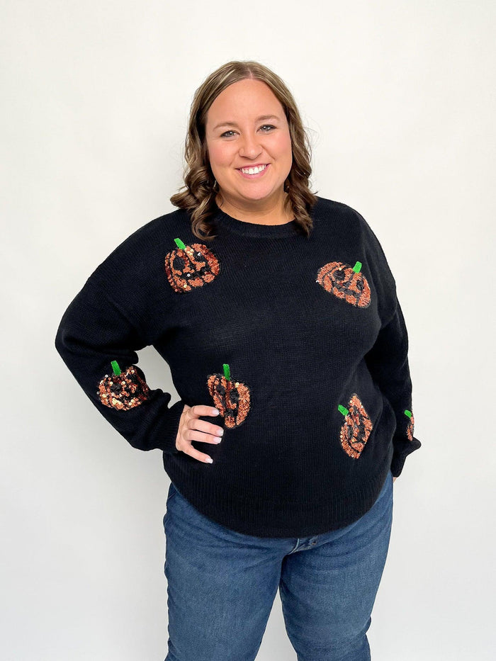 Black Sequin Pumpkin Sweater - SLS Wares