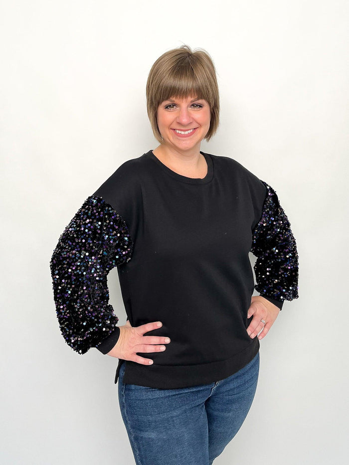 Black Sequined Sleeve Sweater - SLS Wares