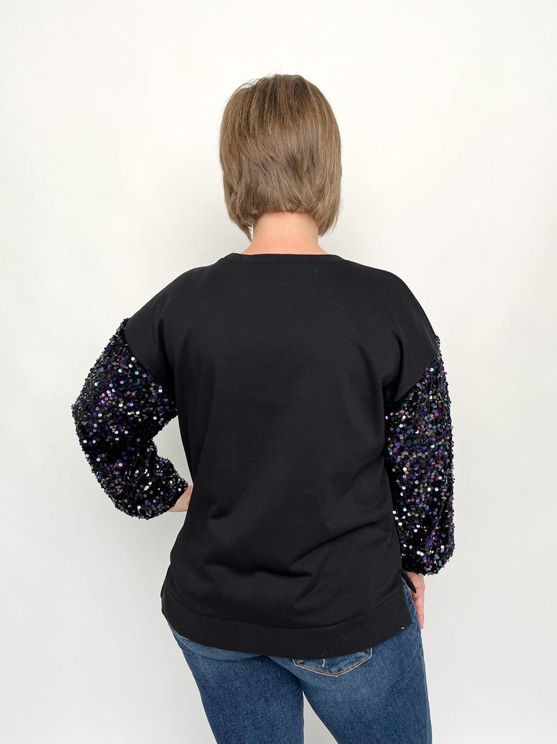 Black Sequined Sleeve Sweater - SLS Wares