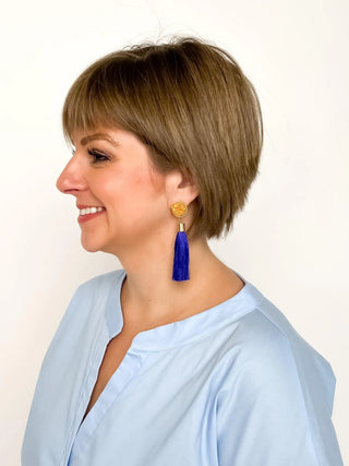 Blue & Gold Glitter Tassel Earrings - SLS Wares